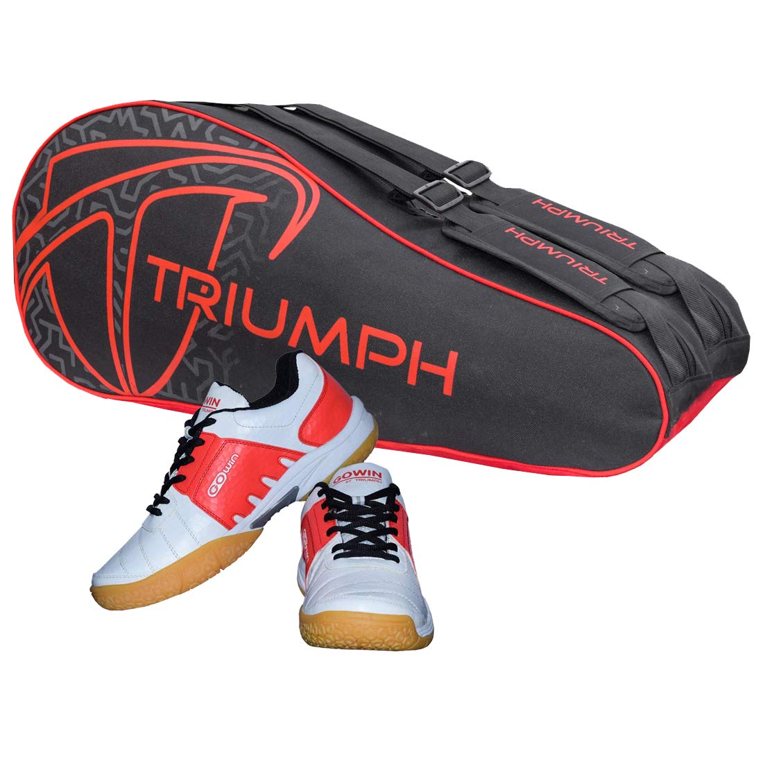 Badminton Shoe Power White/Red Size-4 with Triumph Badminton Bag 303 Black/Red-image-24