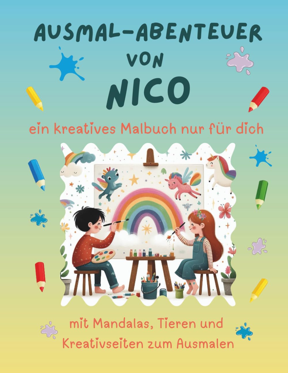 Ausmal-Abenteuer von Nico: Personalisiertes Malbuch für kreative Kinder mit Tieren, Natur, Mandalas & Mitmach-Seiten | 32 Seiten Ausmalspaß | Personalisiert für Nico