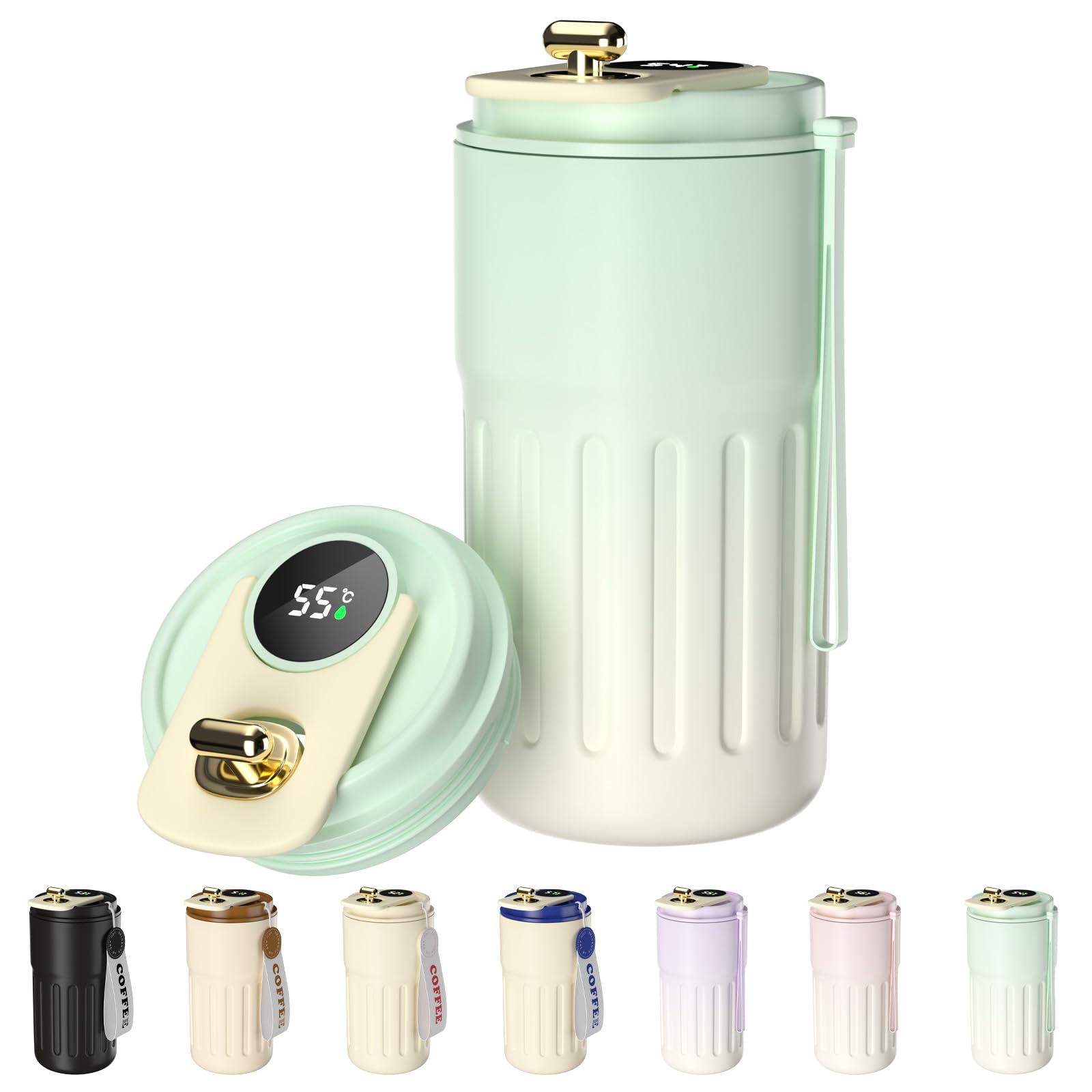 Homealexa Coffee Cup Travel Mugs, Vacuum Insulating Cup 316 Stainless Steel, LED Touch Screen Temperature Gauge