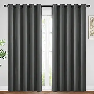 Yakamok Blackout Curtains Room Darkening Thermal Insulated Window Panels,Solid Grommet Top Drapes for Bedroom/Living Room(62Wx96L, Dark Grey, 2 Panels)