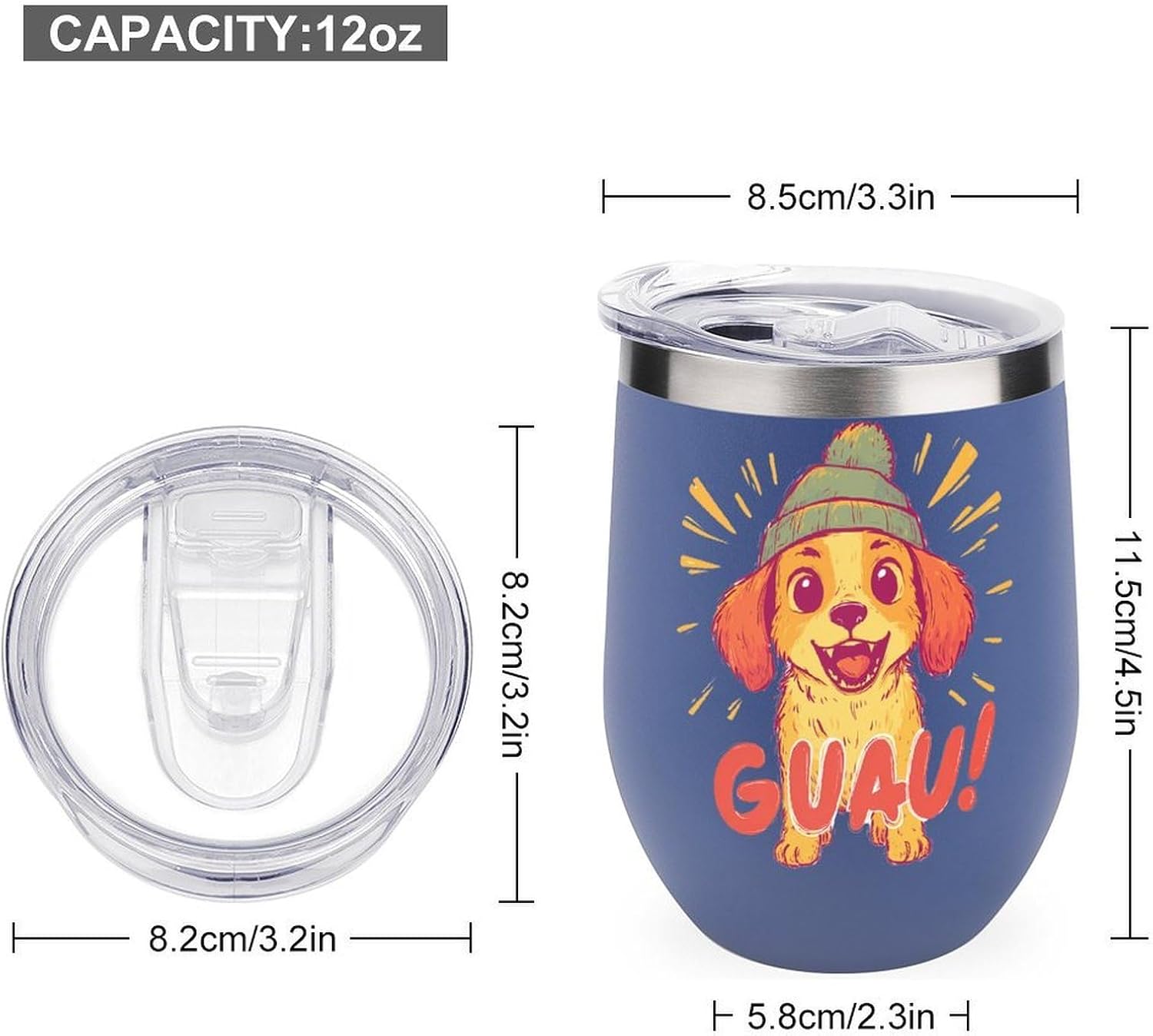 Happy Puppy in Knitted Hat Insulated Drinking Cup Stainless Steel Coffee Mug Wine Tumbler with Lid 12OZ