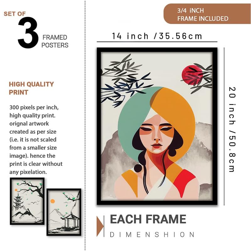 Image of NoWorries Japanese wall art painting with frame for home decoration /Wall decor paintings for living room, Framed poster set for bedroom (Japanese pattern) (13x19 inches)