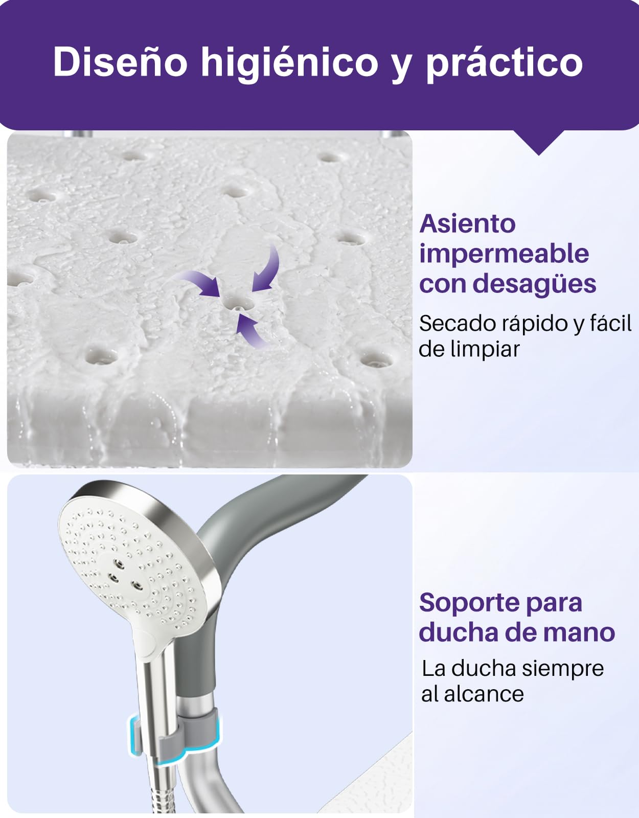 KEKOY Silla Ducha Personas Mayores Reforzada con Reposabrazos y Respaldo | Taburete Ducha Regulable en Altura con Pies Ventosa Antideslizantes Ensanchados para Adultos y Discapacitados, blanco
