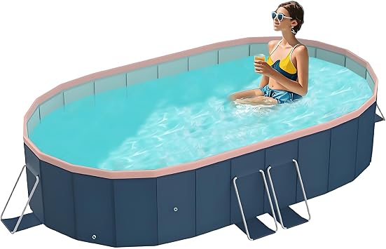 Foldable Pool, Hard Plastic Collapsible Pool, Large Non Inflatable Rectangle Pool Above Ground, Backyard Pool for Adults, Oversized Thickened, Easy Assembly Round Corner 95 Inch