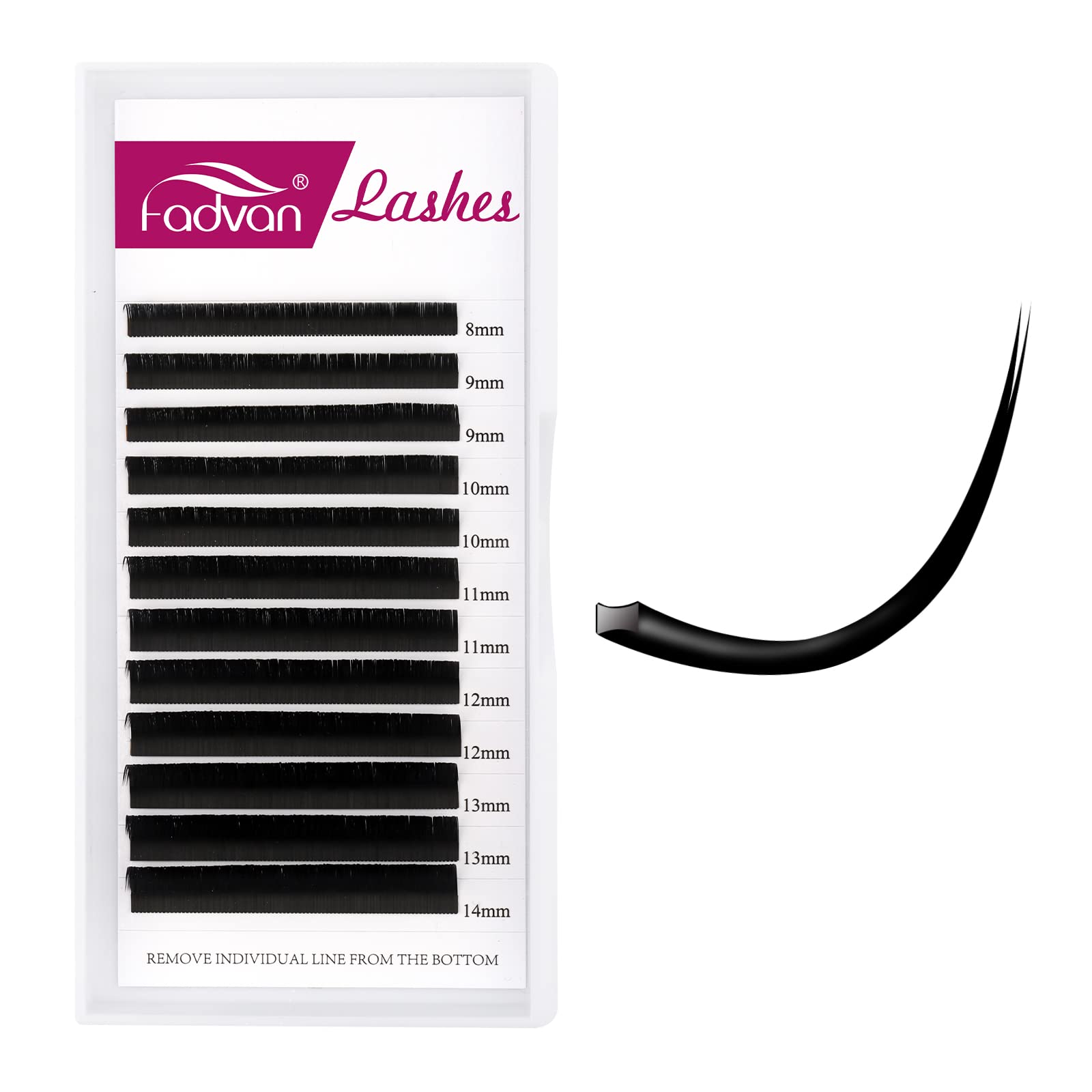 FADVANFlat Lashes 0.15C Curl Eyelash Extension 1:1 Ellipse Flat Eyelash Extensions Flat Individual Eyelash Mix 8-14 mm (0.15C-814)