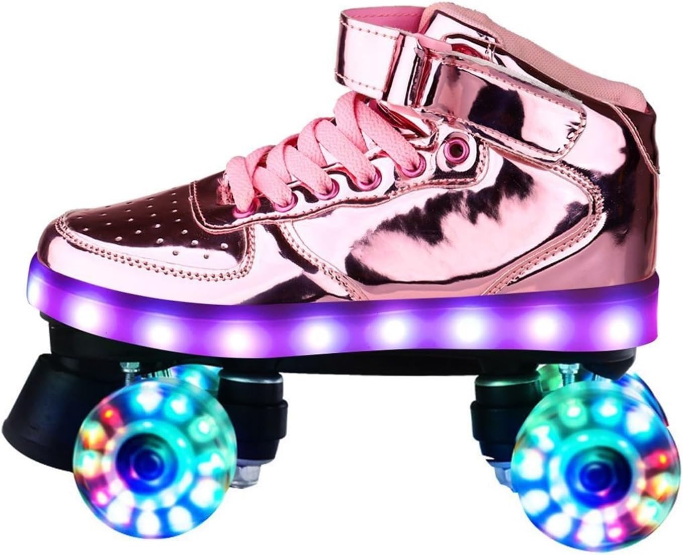 Roller Skates Women Adult Double Row Unisex Roller Blades Four Wheel Skating Outdoor Flash Pu Leather(Pink,9)