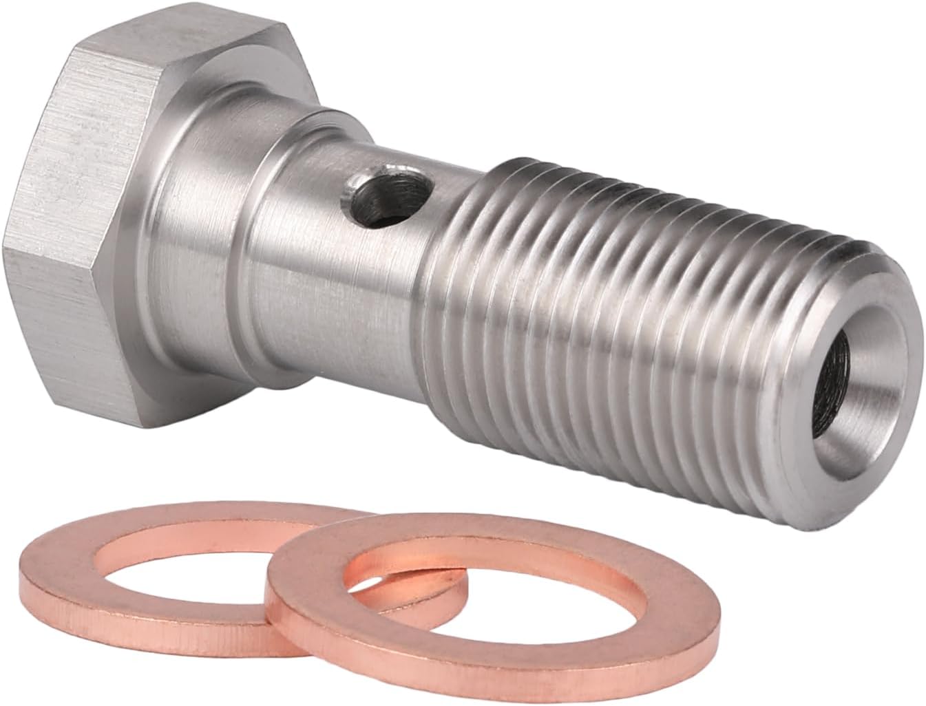 M12x1.0 Metric Stainless Steel Single Banjo Bolt Brake Fitting Adapter 31mm Long with Copper Washers