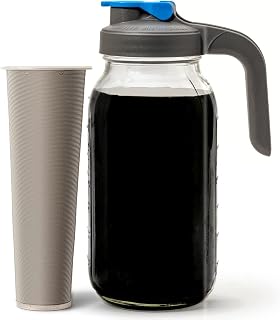 County Line Kitchen - Cold Brew Mason Jar Iced Coffee Maker, Durable Glass, Heavy Duty Stainless Steel Filter, Flip Cap Lid - 64 oz (2 Quart / 1.9 Liter), With Handle
