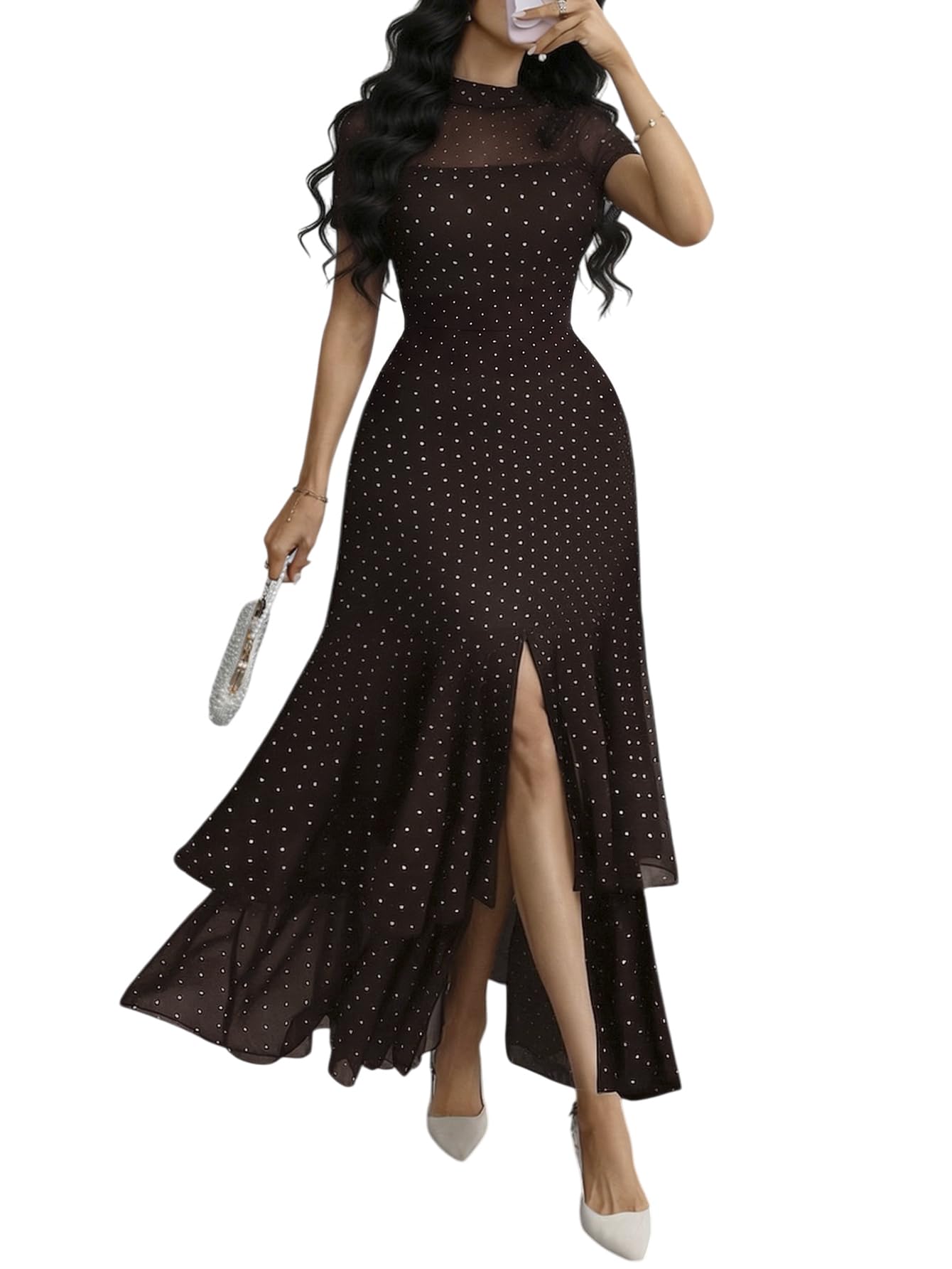 Women's Summer Mesh Ruffle Polka Dot Party Wedding Guest Dresses