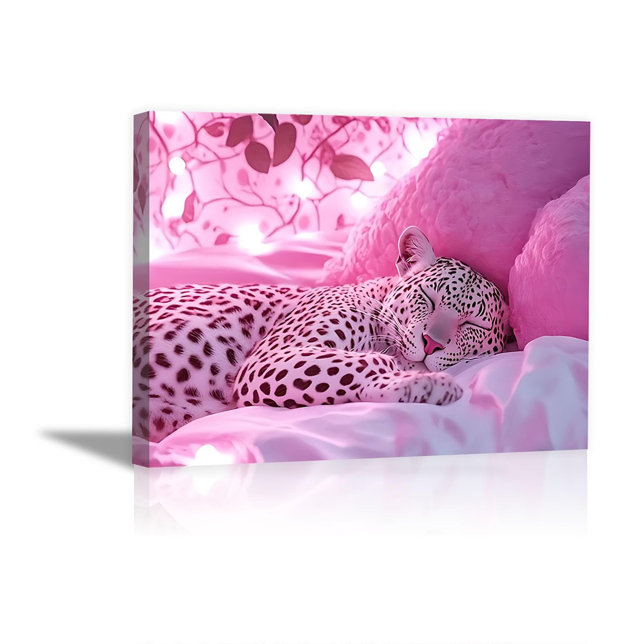TODOAA Funny Animal Wall Art Print Poster Cute Sofa Leopard Canvas Posters & Prints Artwork Abstract Wall Pictures for Kitchen Office Home Decoration(Pink 7)-20x30cm Framed