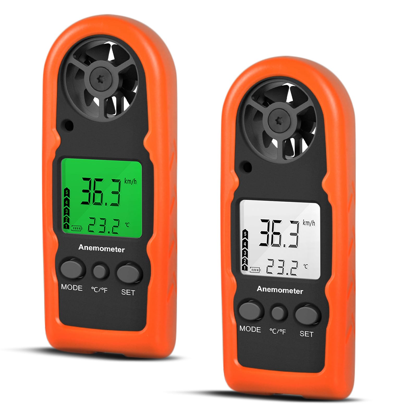 BTMETER Anemometer Handheld - Digital Wind Speed Meter Gauge with Thermometer Temperature Backlit for HVAC CFM Shooting Boat (2 Pack)
