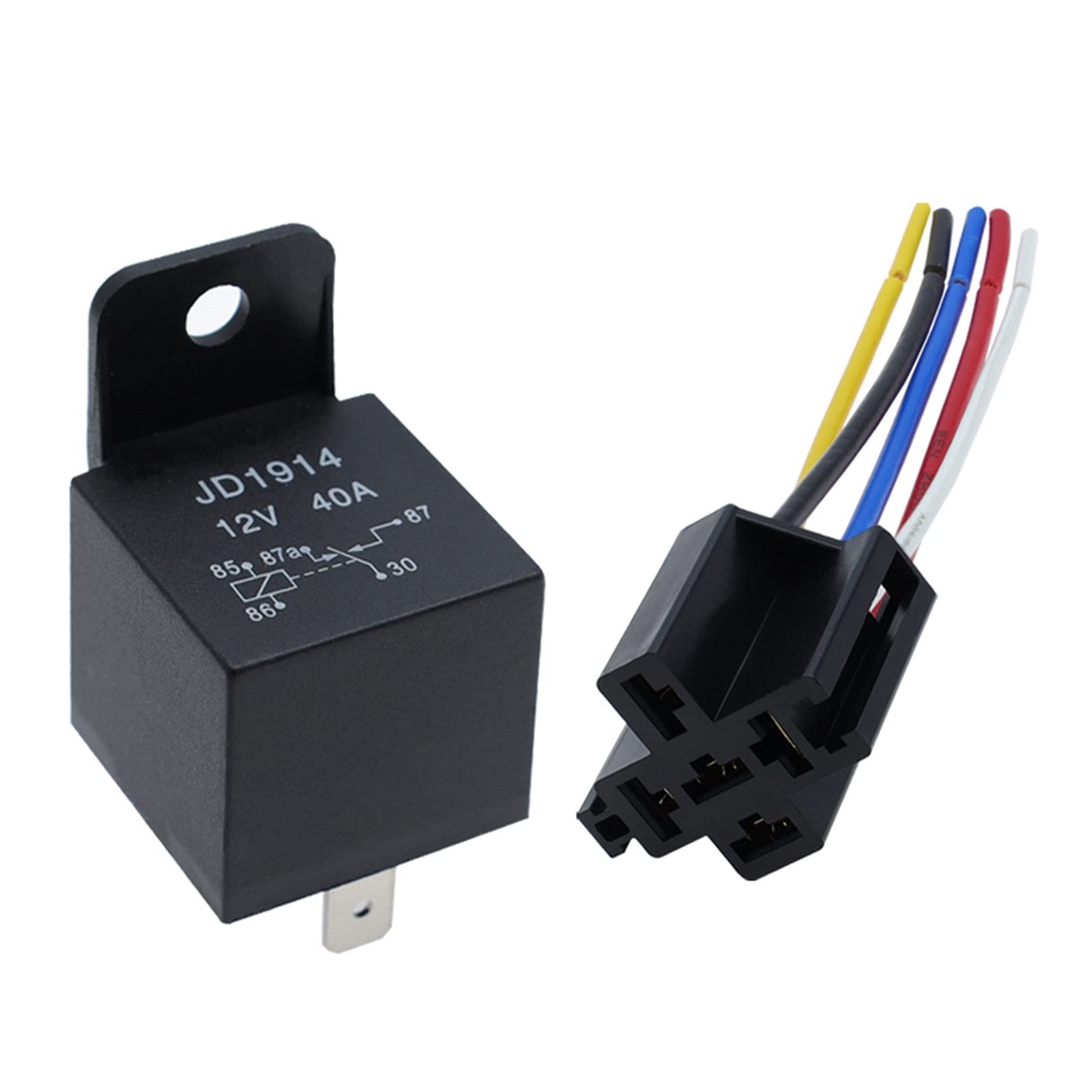 GJZIFGFWQ Car relay with socket Waterproof car 12V 24V 4pin 5pin 4P 5P 40A with black and red copper terminals
