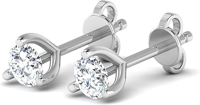 Lords Jewels Certified 100% Natural Round Diamond Stud Earrings for Women In 9K White Gold