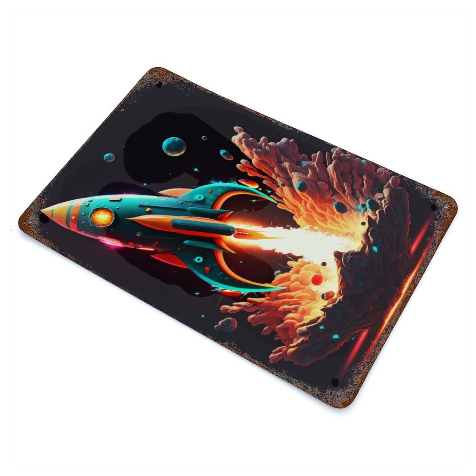 Retro Metal Sign with Legendary Fire Galaxy Design 11.8"x7.9", for Living Room, Hallway And Home Decor, Farmhouse Wall Decor