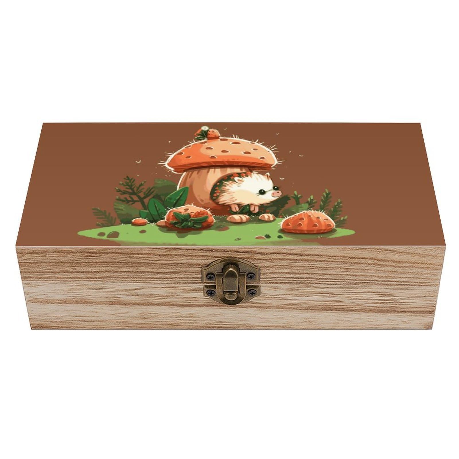 NONHAI Wooden Storage Box Hedgehog And Mushroom Wood Gift Box with Hinged Lid Vintage Decorative Jewelry Boxes Memory Box for Jewelry Art Hobbies Home Storage Treasure Keepsake Gift 7.9''x3.9''x2.3''