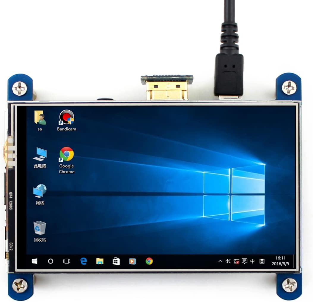 Waveshare 4-inch HDMI LCD displaying a Windows desktop