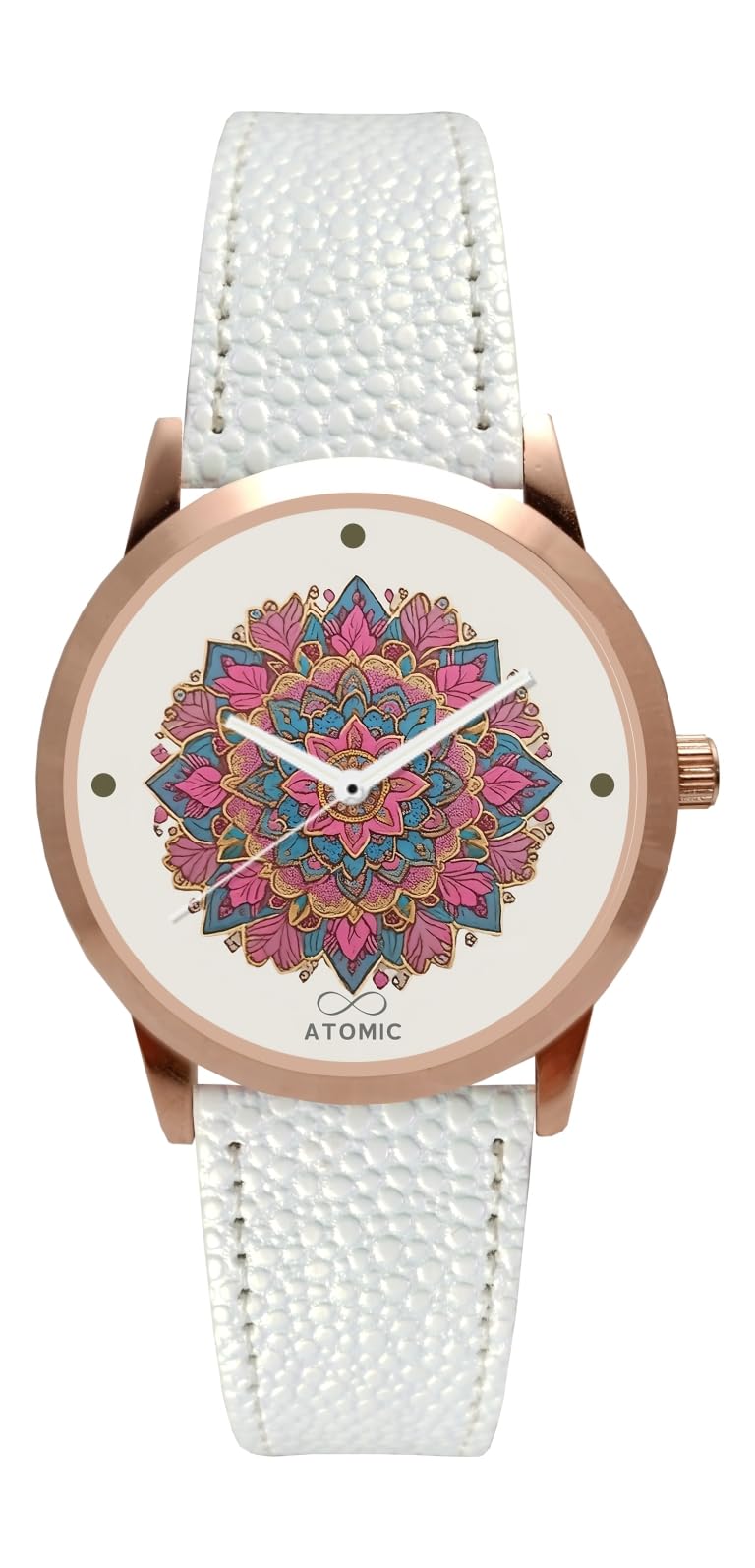 Atomic Rosegold Jaipuri Print dial Analog Watch for Girls & Women | with Stylish White Strap | S-22-picture-39