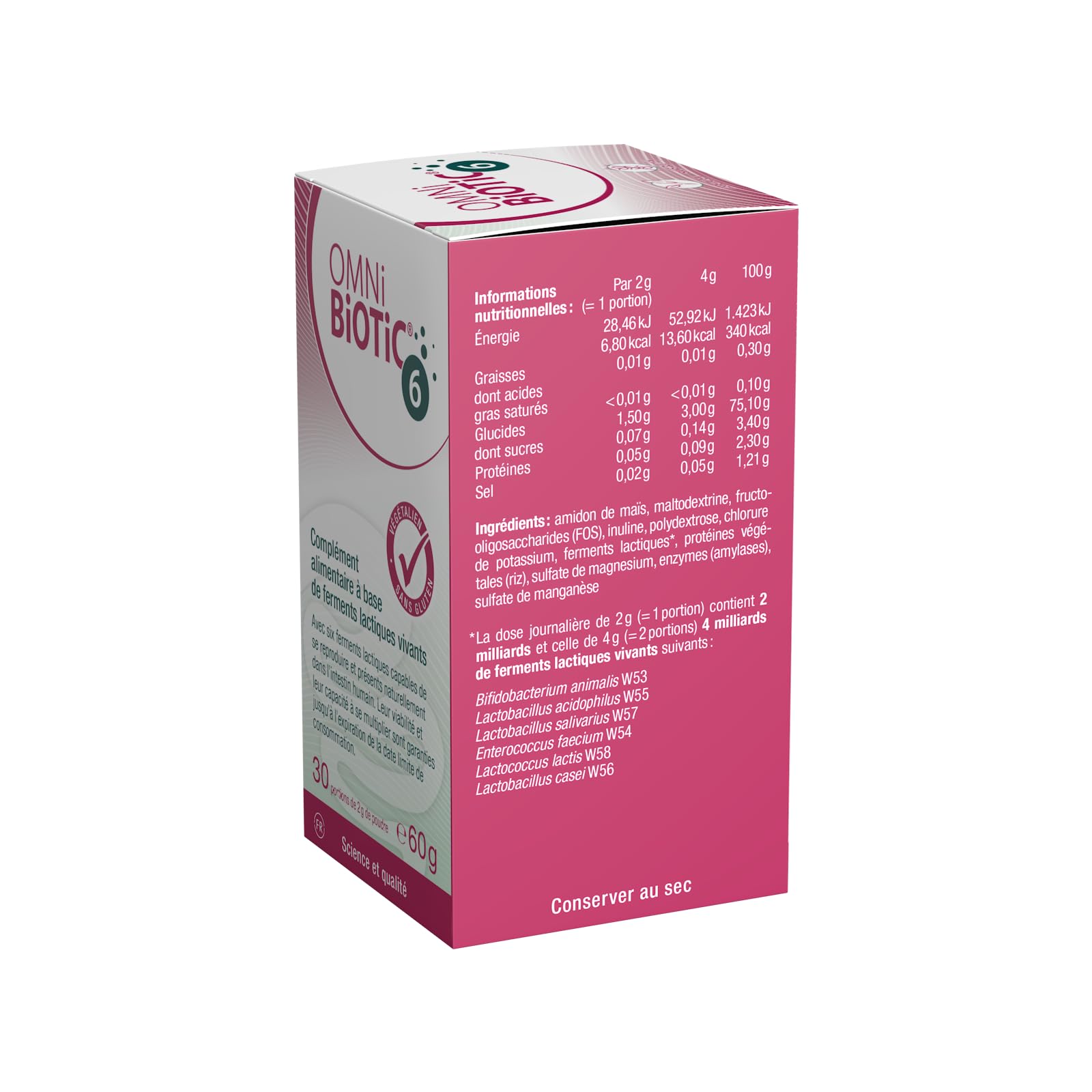 OMNi-BiOTiC 6 | Probiotique | Équilibre intestinal au quotidien | 6 souches bactériennes | 4 milliards d’UFC par portion | 30 portions | Flacon en verre | En poudre