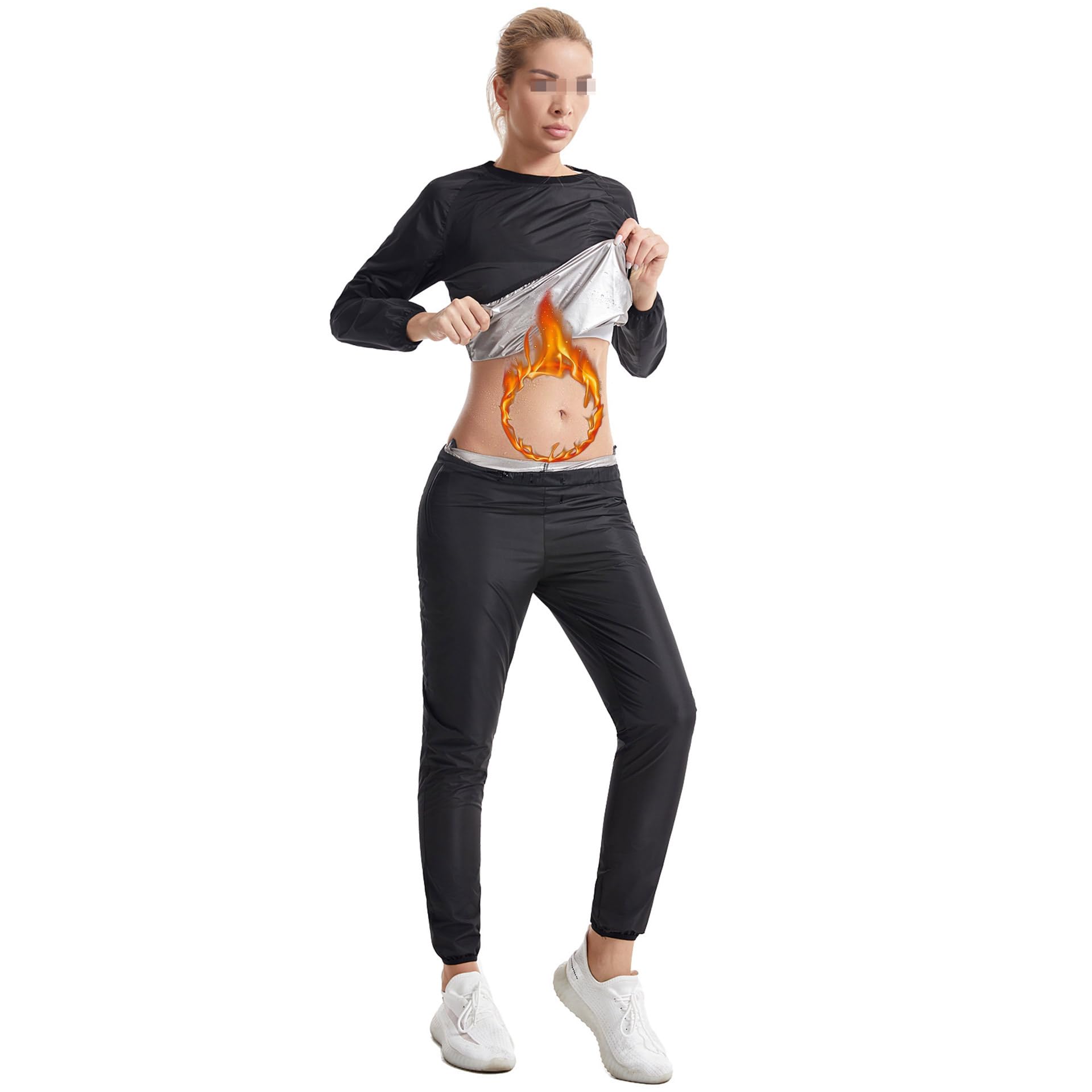 Traje Sauna Mujer Adelgazante, Trajes De Sudoración para Fitness, Fajas Reductoras Mujer Adelgazantes, Traje De Sudor para Yoga Running Conjunto De Camiseta Sudoracion Y Pantalones,3XL,Black