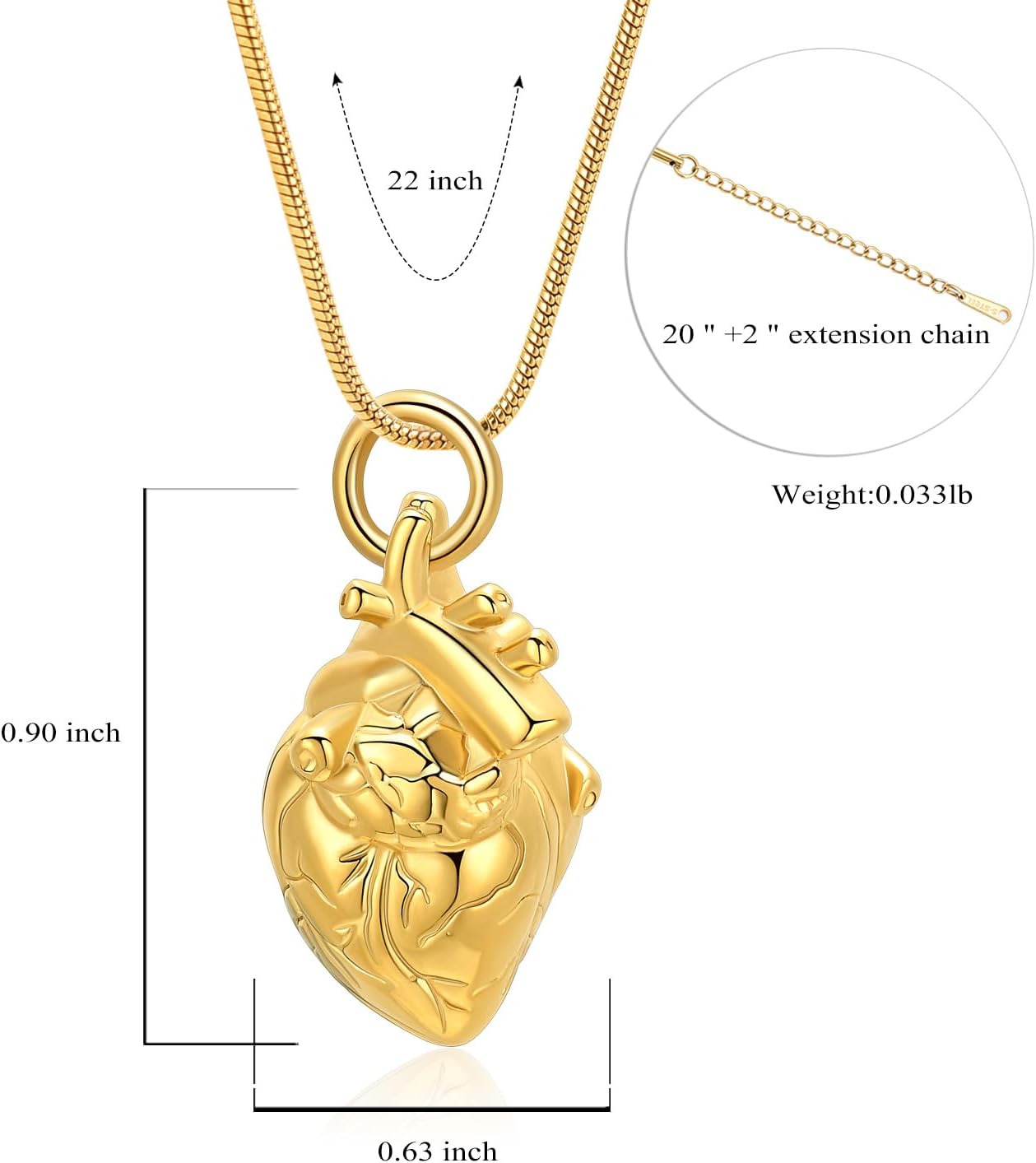 zeqingjw Anatomical Heart Memorial Urn Necklace for Ashes Holder Stainlesss Steel 3D Heart Cremation Jewelry Funeral Keepsake Pendant of Loved Ones - Image 2