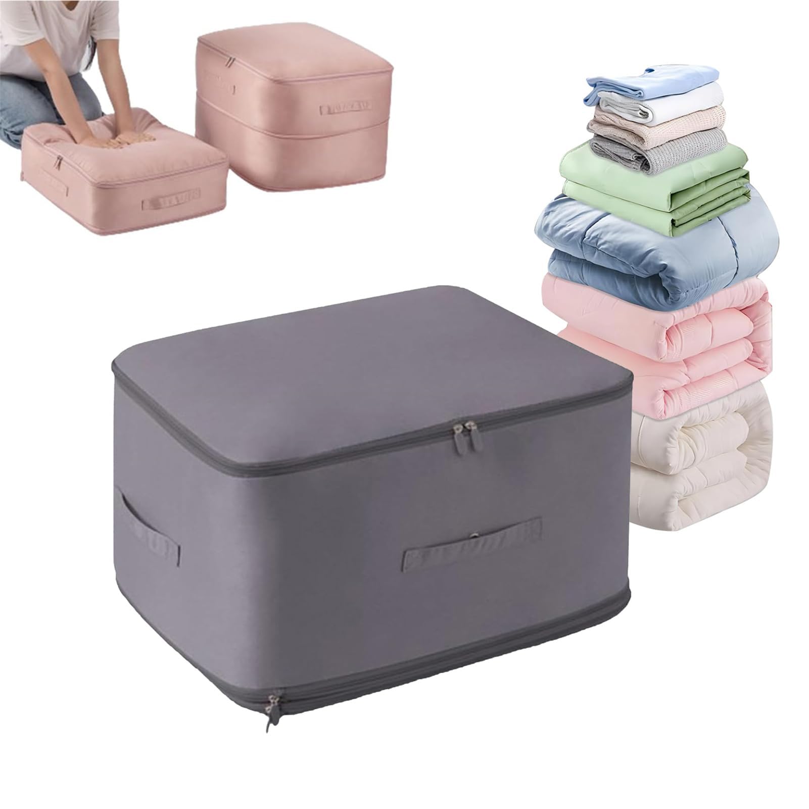 Epzia Self-Compression Storage Bags (Large) - Space Saving Organizer For Comforters, Blankets & Clothes (Gray)