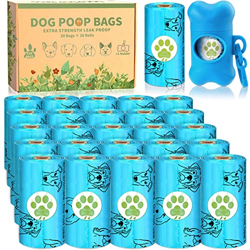 MULEVIP Bolsas Caca Perro 520 Unidades/26 Rollos Bolsas para Excrementos de Perro, Bolsas Perro, con 1 Dispensador Bolsas para Caca de Perro,Dog Poop Bag,Extra Grueso,Prueba de Fugas