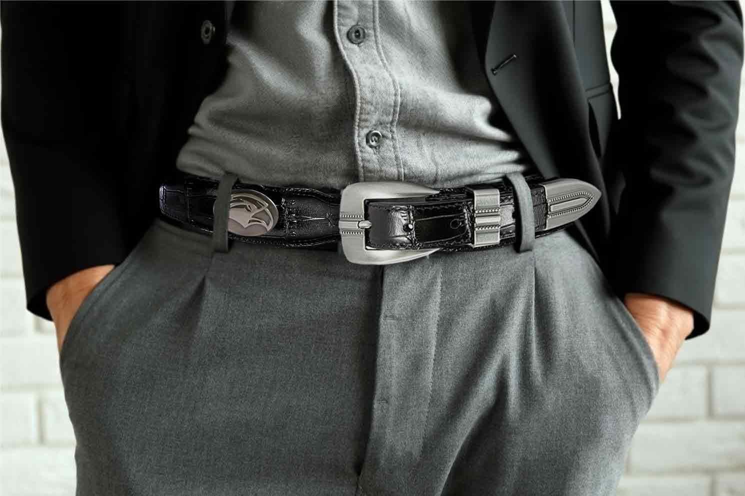 ZEP-PRO NCAA Men's Crocodile Leather Concho Tapered Tip Belt