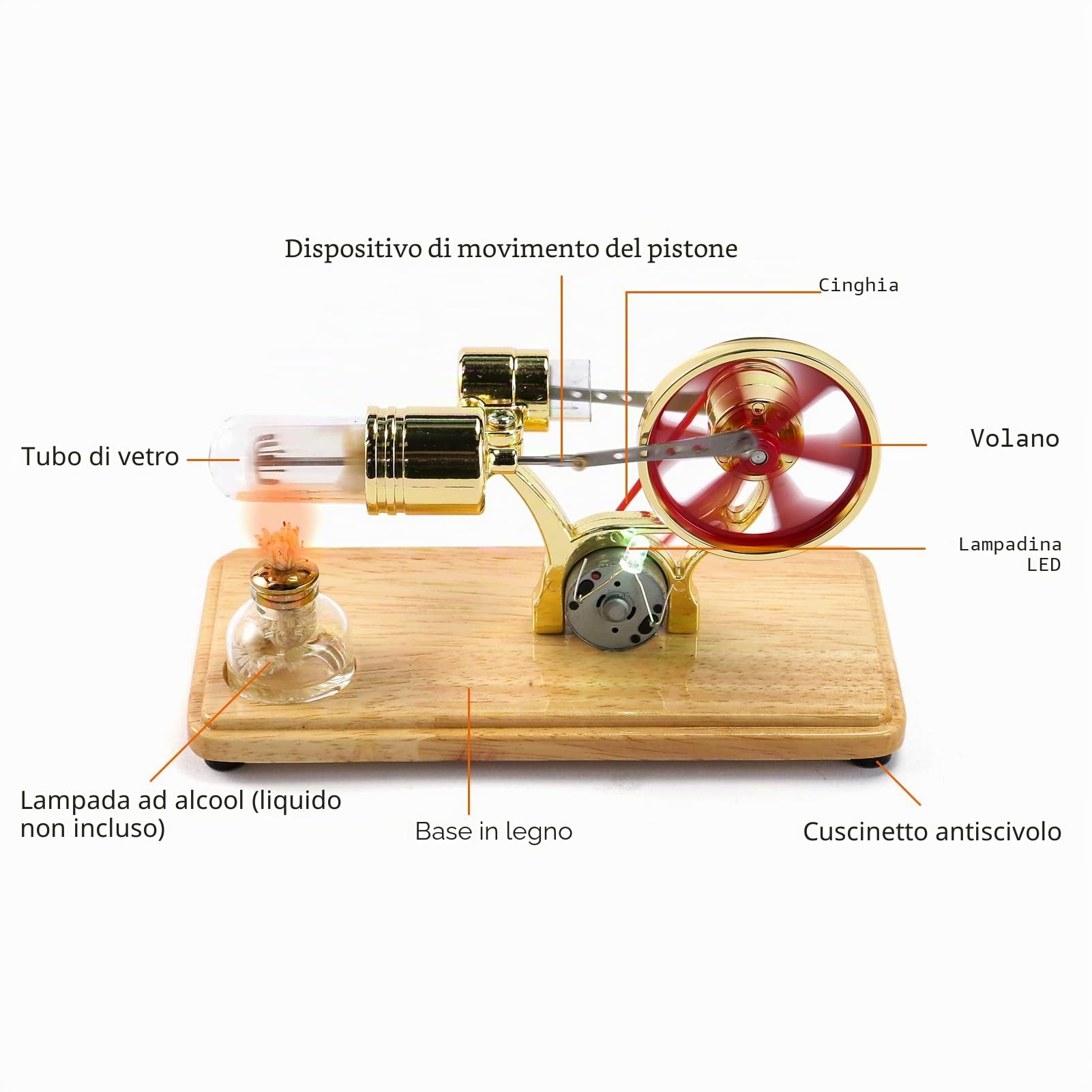 Mini motore ad aria calda modello di motore a LED Colorato, kit scientifico educativo