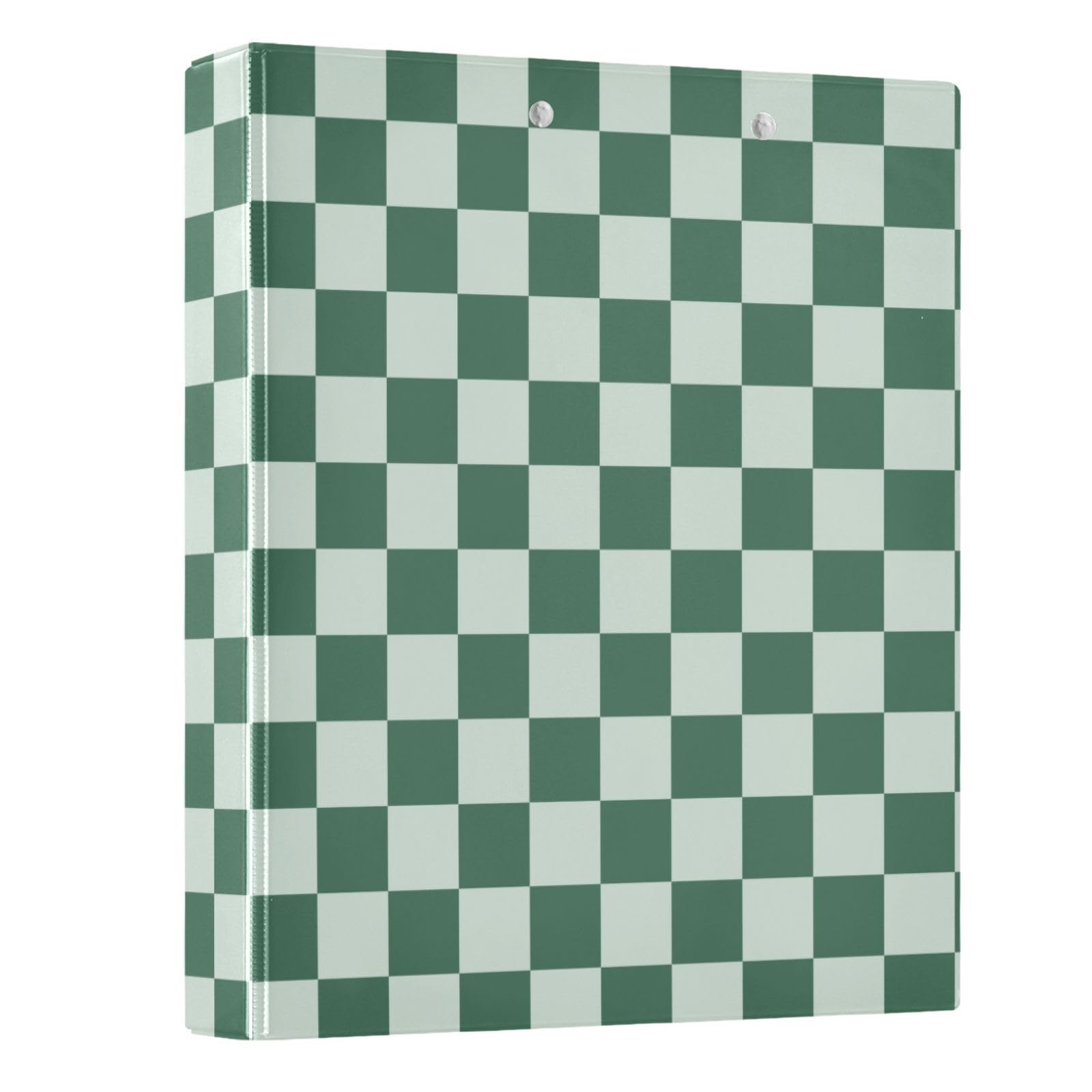 Kcldeci Raccoglitore a 3 anelli, copertina rigida, scacchiera verde, anelli rotondi da 3,8 cm, con tasche interne, per scuola, ufficio, ricette, raccoglitori, confezione da 2