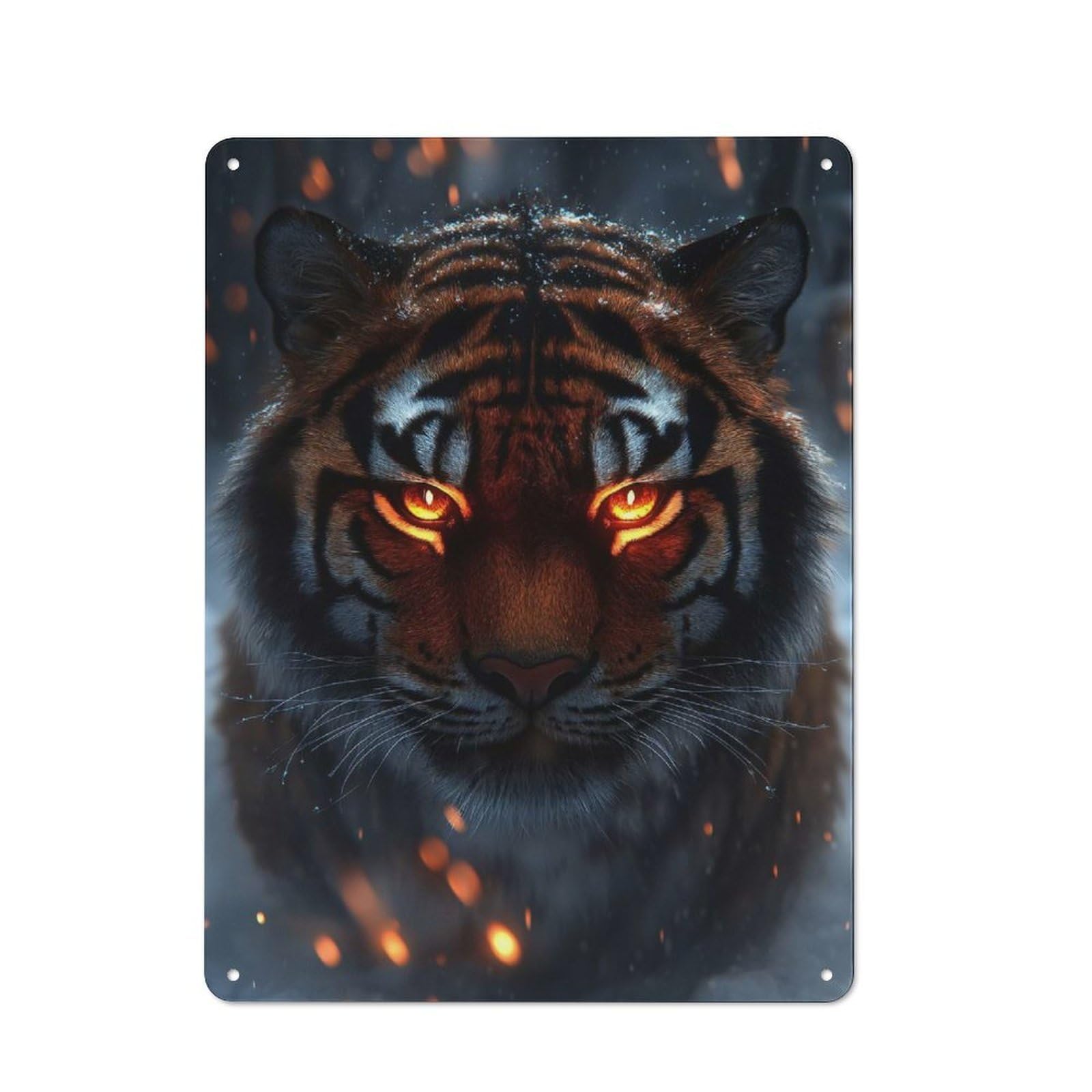 Junmoney Style-7 Tin Wall Plaque 40X30cm With Tiger With Glowing Eyes In Snow For Bar Or Restaurant, For Hospitality Decor Collectors