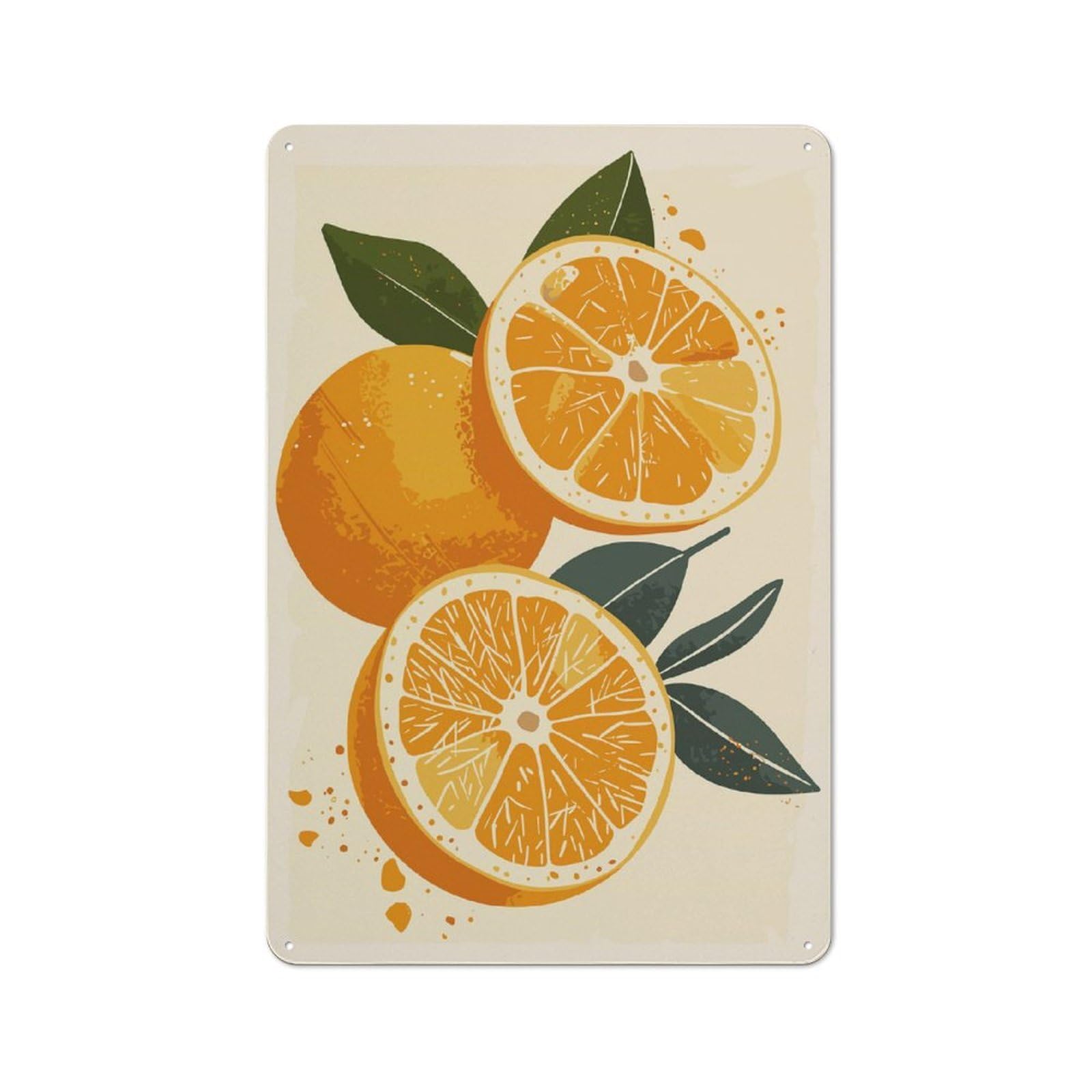 Junmoney Orange Fruit Illustration Retro Tin Wall Plaque 30X20cm For Dining Room Or Kitchen, For Home Decor Collectors