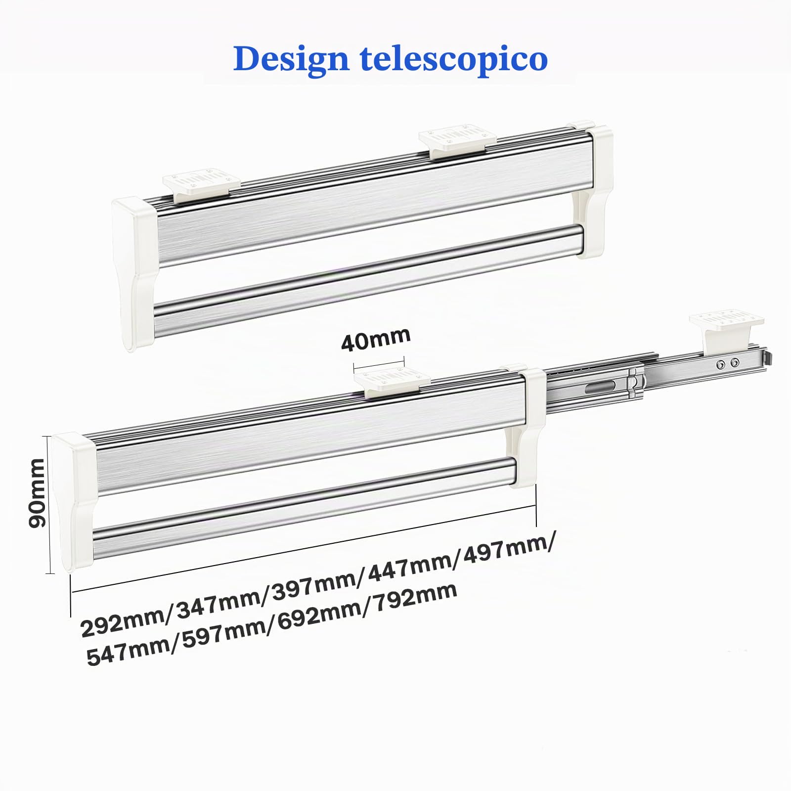 Pendiabiti Estraibile per Armadio barra Appendiabiti estraibile, regolabile, appendiabiti estensibili per guardaroba, acciaio inossidabile 292 mm Bianco