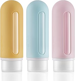 Lisapack Travel Bottles 3oz, Squeeze Toiletry Container Leak Proof, Travel Size for Shampoo (3 Pack, Pink, Yellow, Blue)