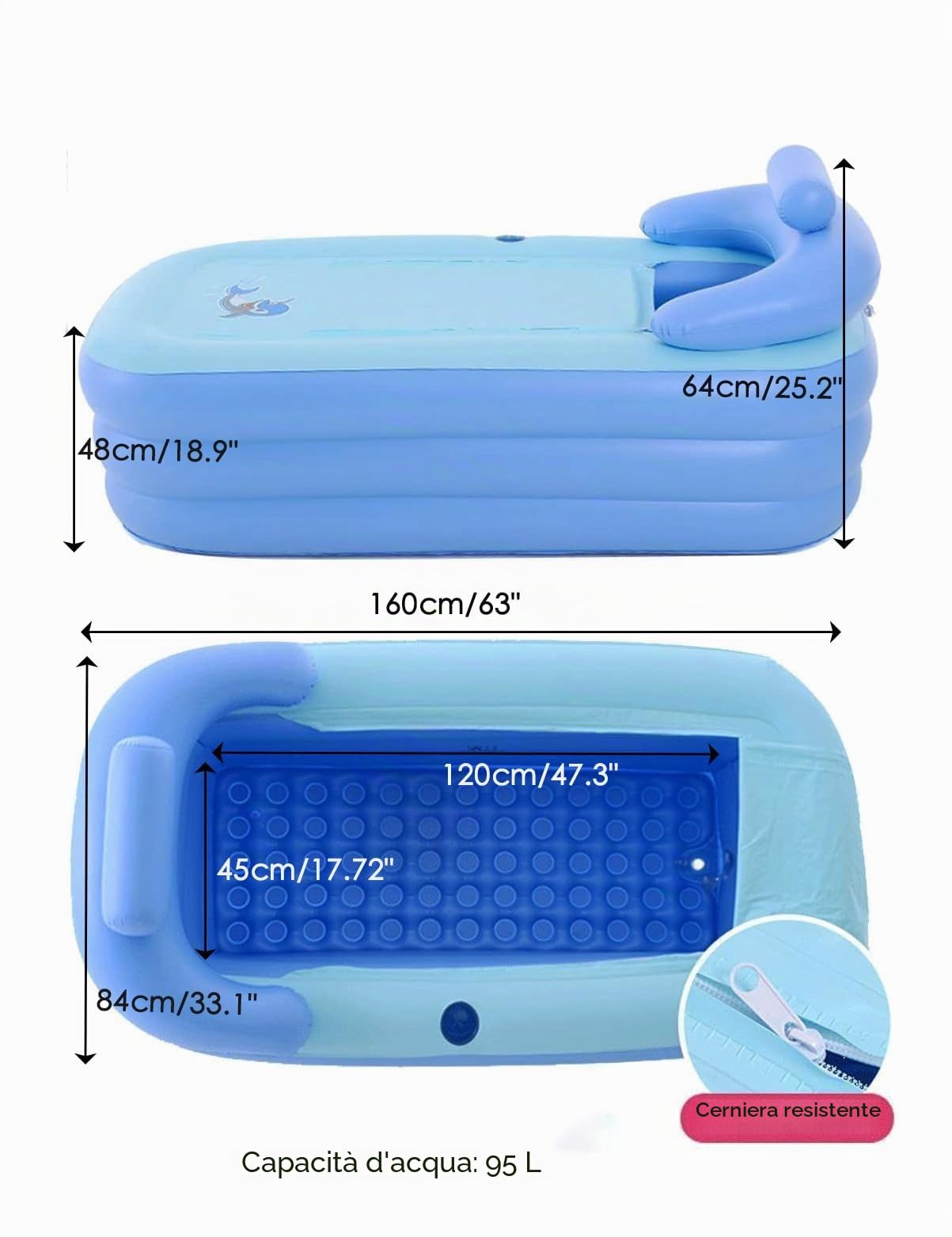 Vasca da bagno gonfiabile per adulti | Pompa elettrica e design a 3 camere | Vasca pieghevole portatile per bagno, balcone e campeggio