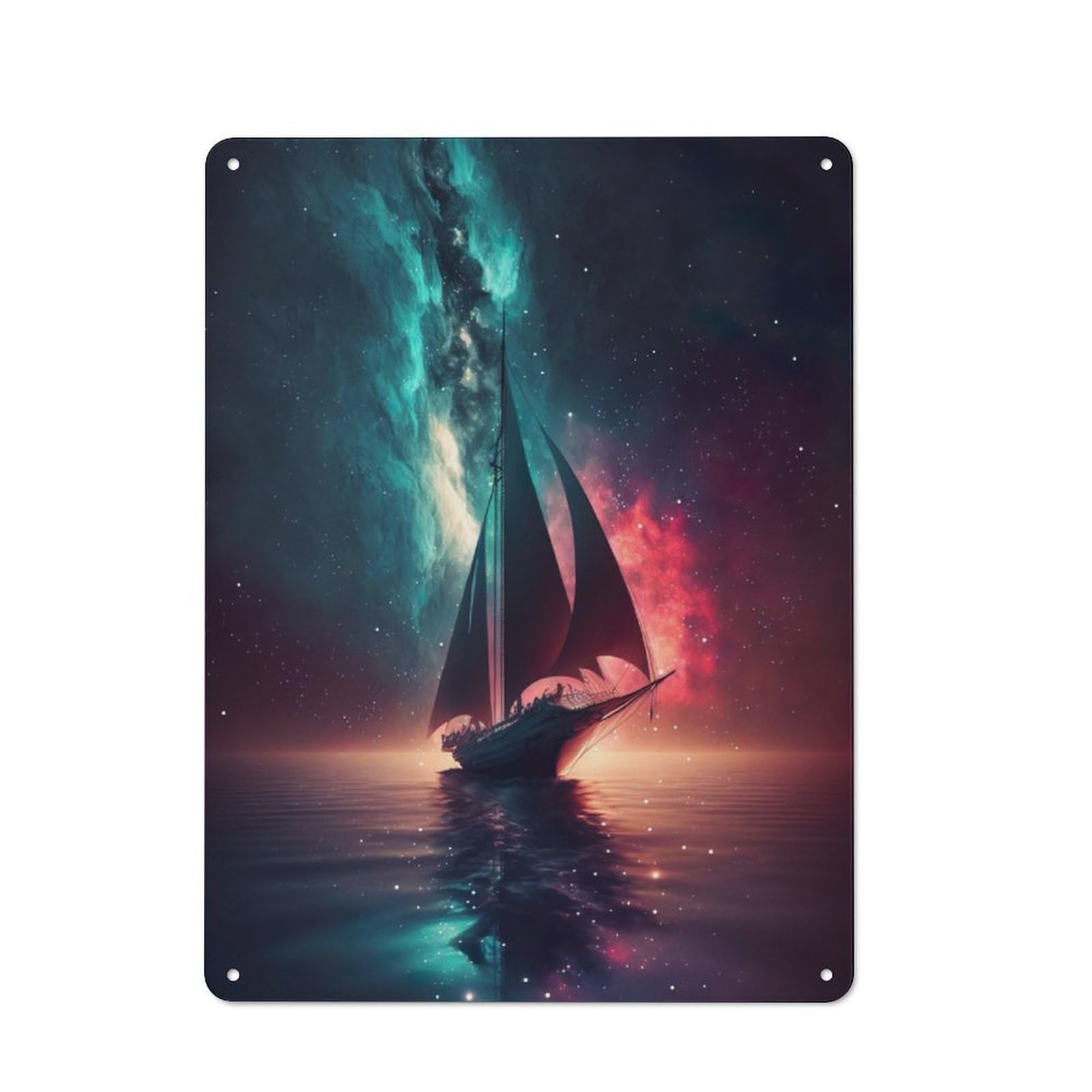Junmoney Space Sailing Boat Galaxy Printed Metal Sign 40X30cm For Workshop Wall, Suited To Metal Sign Collectors, For Retro Home Interiors