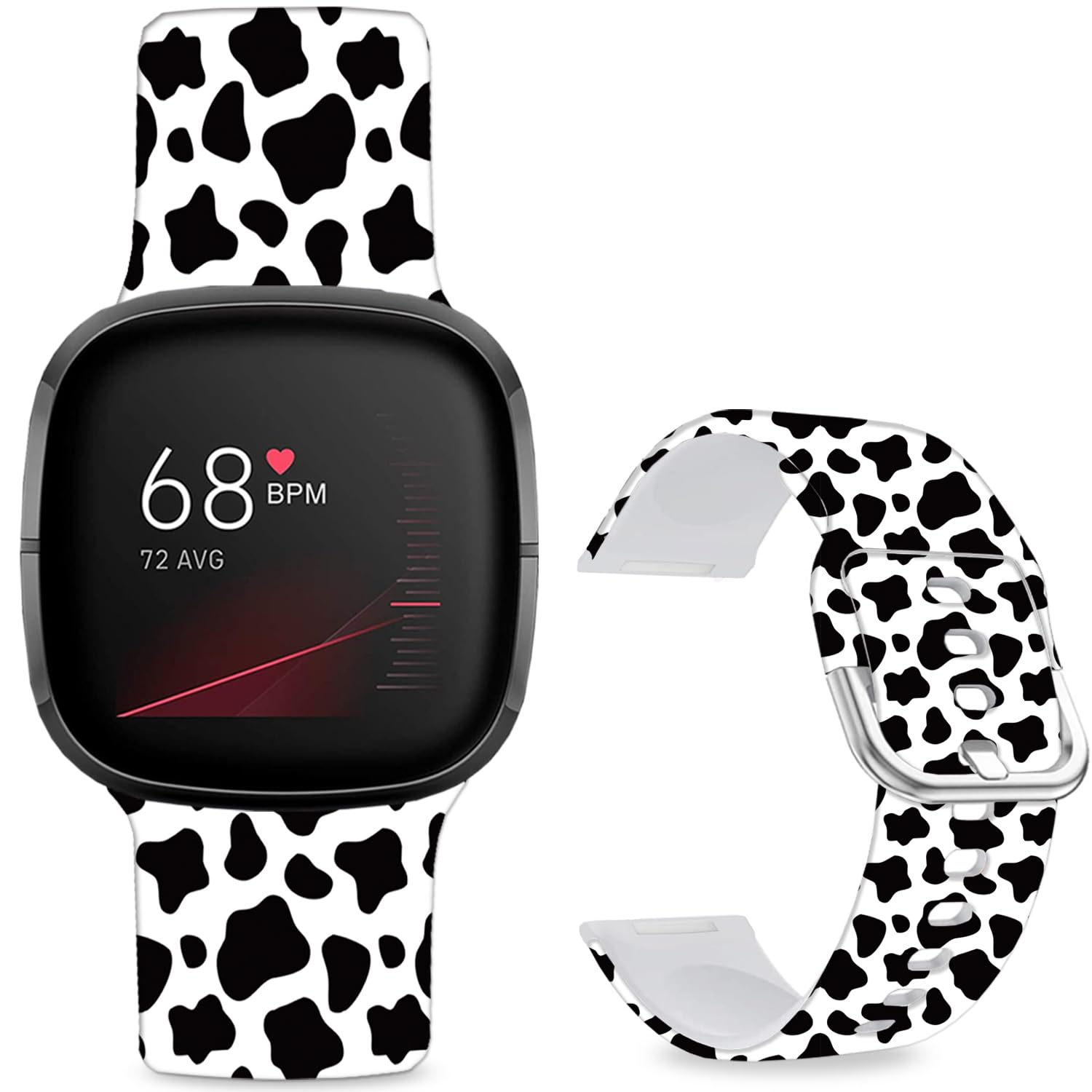 Leotop Pattern Printed Soft Silicone Replacement Bands Compatible with Fitbit Versa 4/ Fitbit Versa 3/ Fitbit Sense 2/Fitbit Sense for Women Men Teens. (Cow)