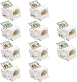 10PCS CAT5e Keystone Jack, RJ45 Ethernet Network Connector Information Socket Computer Outlet Cable Adapter Jack Wall Plug UTP Network Module