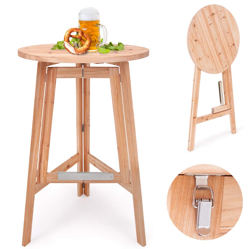 Deuba Table Haute Pliable en Bois Massif Naturel - Mange Debout • Ronde • Pliante • Ø 78cm - Hauteur 111cm • Cuisine - Jardin - Terrasse - Cocktail