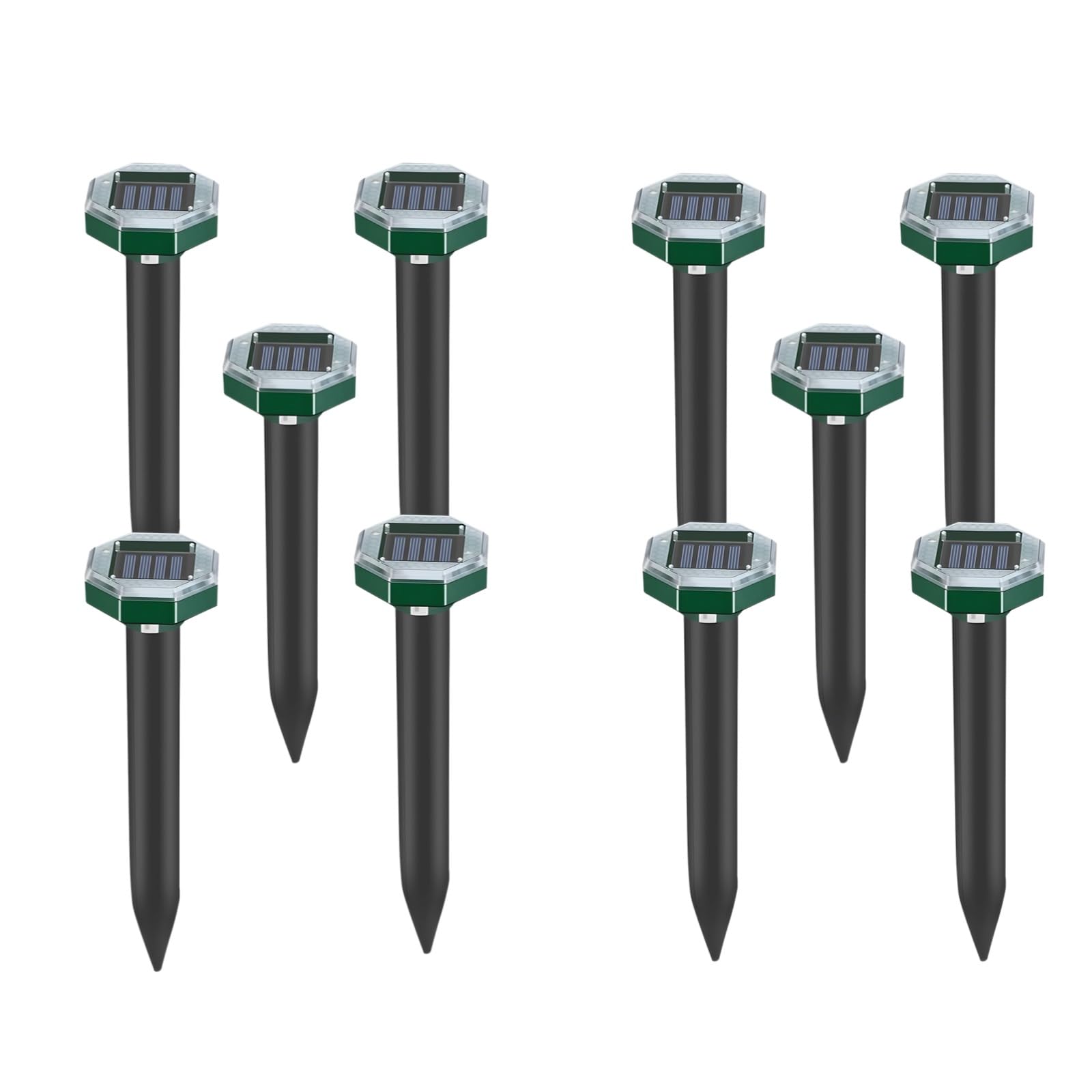 10 repellenti solari per talpe, a ultrasuoni, per serpenti e uccelli, forma ottagonale, a energia solare, per giardini e fattorie