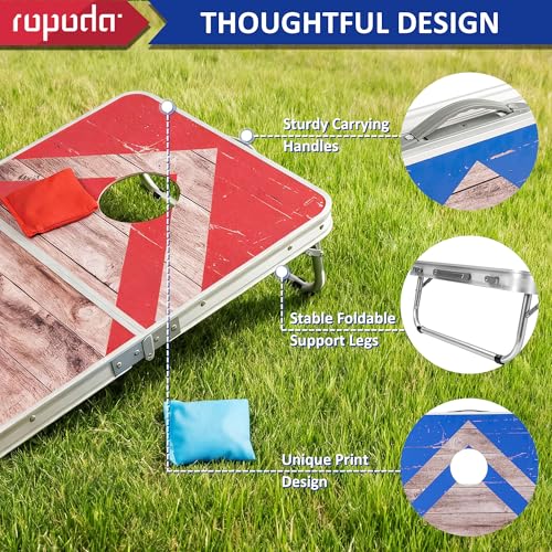 Image of ropoda Cornhole Board Set with Score Sheet, 4x2 /3x2 FT Regulation Size Corn Hole Games for Adults with Lightweight Aluminum Alloy Edging, Yard /Outdoor /Backyard Games