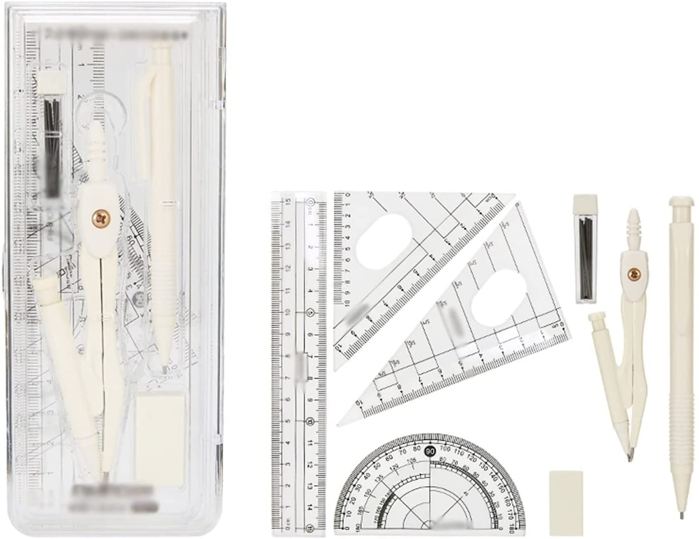 AKAZI Kompass-Set Sets 8-teiliges Schülerbedarf mit Linealen Winkelmesser Kompass Radiergummi Minen Minen Bleistift zum Zeichnen und Zeichnen Geometrie-Set (Color : B) (A)