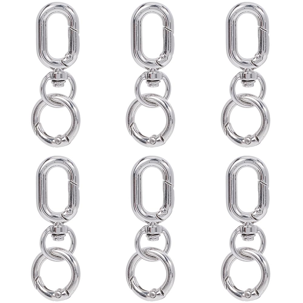 SOFPLATE 1 Box 8 Sets Double Opening Swivel Snap Hook Keychain Swivel Hook Bulk Alloy Platinum Trigger Spring Gate Rings Oval Metal Keyring Clasp Buckle for DIY Making Keychains Lanyards Purses Crafts
