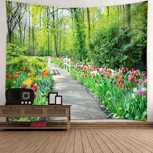 Tapiz de pared de árboles y tulipanes RDSGYZ (150x150 cm) para decorar el salón