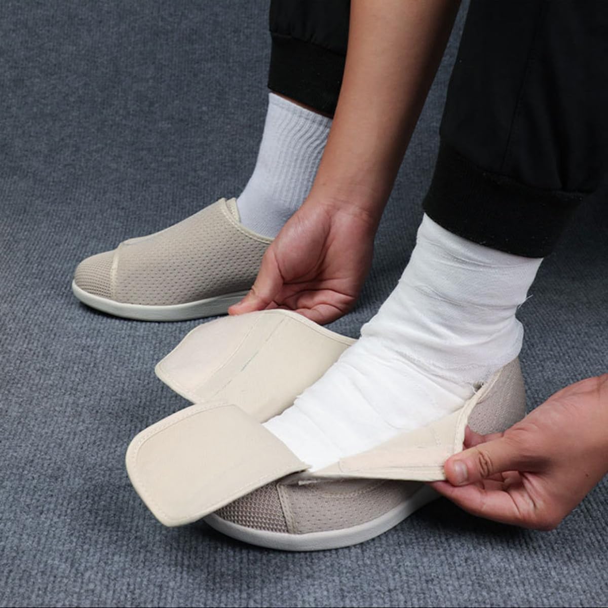Scarpe per Diabetici per Uomo Donna Scarpe da Passeggio Gonfie Extra Larghe Slip-On Scarpe da Passeggio Regolabili per Anziani