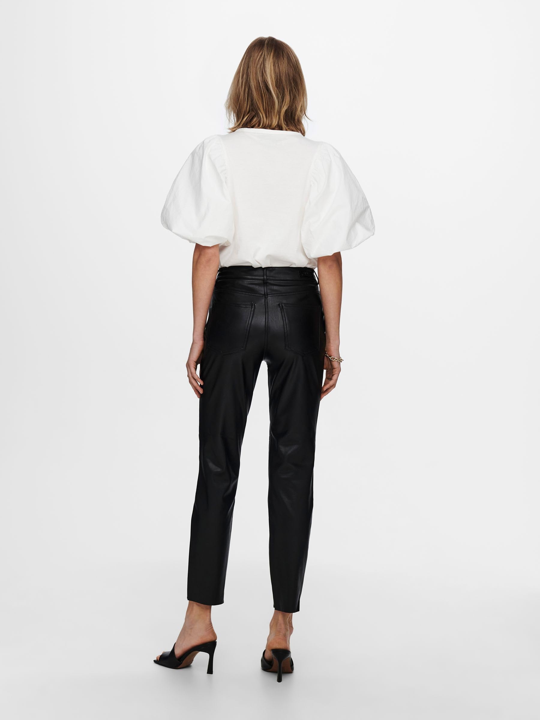 ONLY Onlemily Hw St Ank Faux Cuir PNT Noos Pantalons Femme