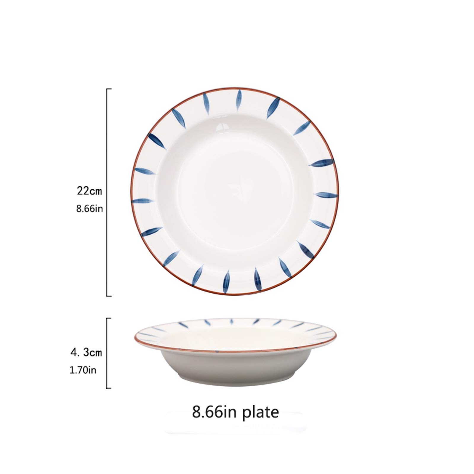 SUNESA Serviceteller Weiße Dinner-Platten mit blauen Motiven, keramischen Glasur-Teigwaren, Salatplatte, Hutform-Suppenteller, Mikrowelle und Ofensicher. Platten (Color : B, Size : 2pack)