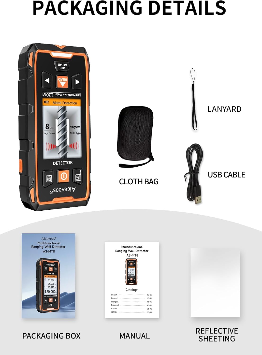 Stud Finder Wall Scanner - Stud Finder Tool HD LCD Display and w/Intelligent Microprocessor Chip, Stud Detector and Laser Measure for the Center and Edge of Wood AC Wire Metal Studs Joist Pipe