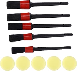 Car Detailing Brush Kit 10 - Piece |5 Sizes for Wheels/Valves/Motor |Mild Fibers Lift Soil Without Marks |with Polishing Sponge