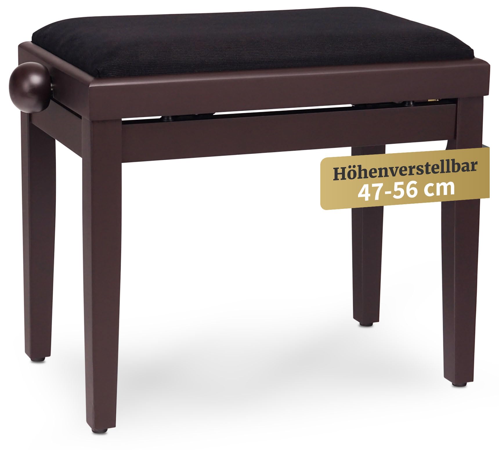 Classic Cantabile Pianobank Rosenholz-matt (höhenverstellbar von 47-56cm, Spindelmechanik, Sitzfläche 55 x 32cm, schwarzer Velourbezug, stabil)