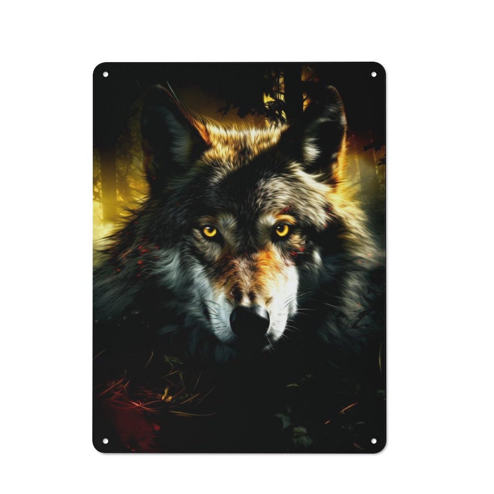 Metal Plaque with Wolf Design 40x30cm, Vintage Bistro Wall Plaque for Coffee Bar, Kitchen, Bistro Or Tea Corner